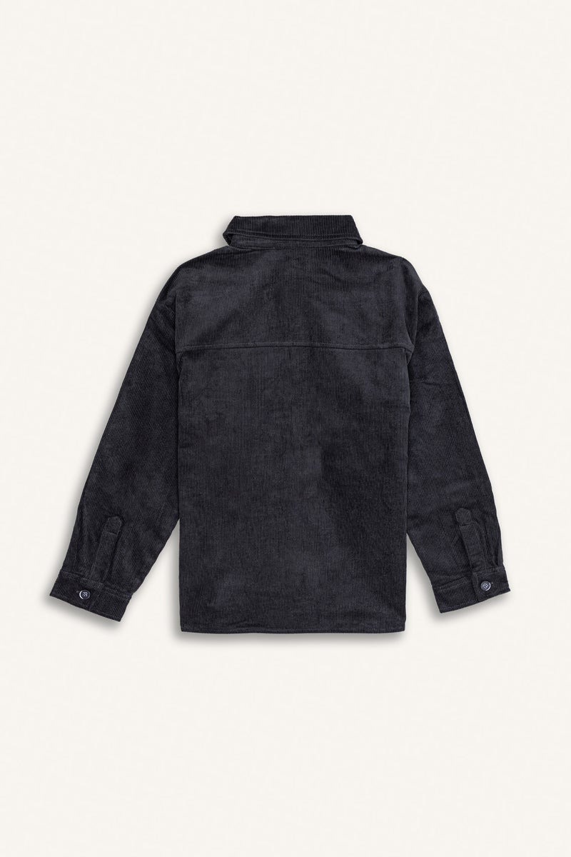 DeFacto Grey Boy Boy Oversize Polo Collar Velvet Shirt Casual - Image 3